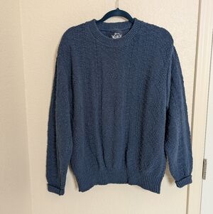 Woolrich Sweater L Blue Cable Knit Crewneck Long Sleeve USA Grandpa Core Preppy